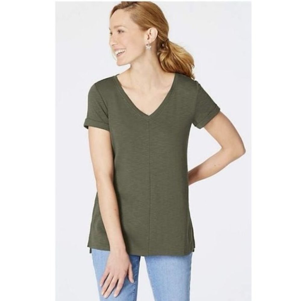J. Jill Olive Green Pima Cotton Short Sleeve Tee size S